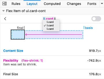 Dropdown in Layout pane that allows you to select between different flex children